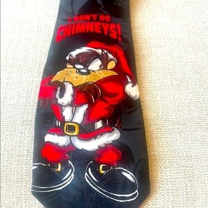 Vintage Looney Tunes Tasmanian Devil Santa Christmas Necktie 1996 Chimneys Bugs